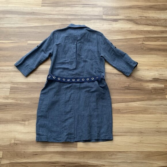 Michael Kors Button Roll Tab Sleeve Shirtdress Blue Size 12 Linen Blend NWT - Picture 9 of 14